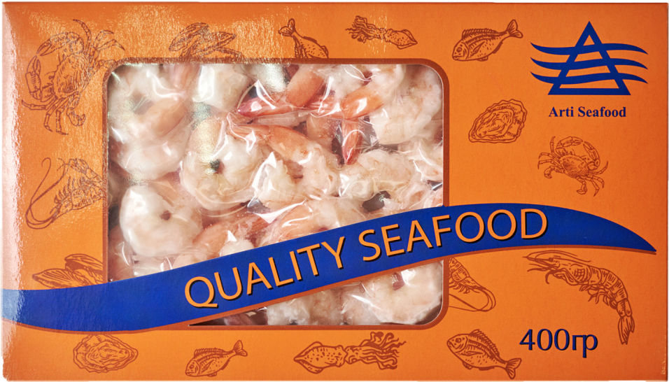 

Креветки Quality Seafood Vannamei очищенные варено-мороженные 41/50 400г