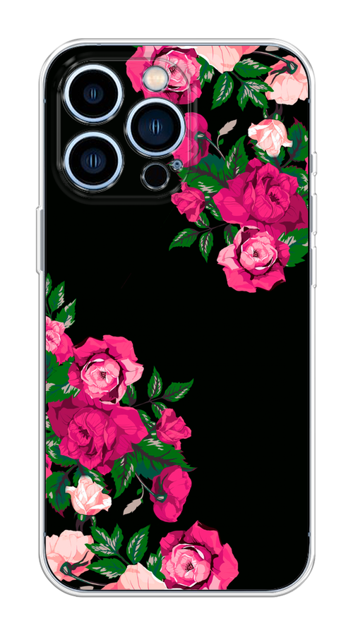 

Чехол на Apple iPhone 13 Pro "Розы фуксия", Черный;розовый;зеленый, 14350-1