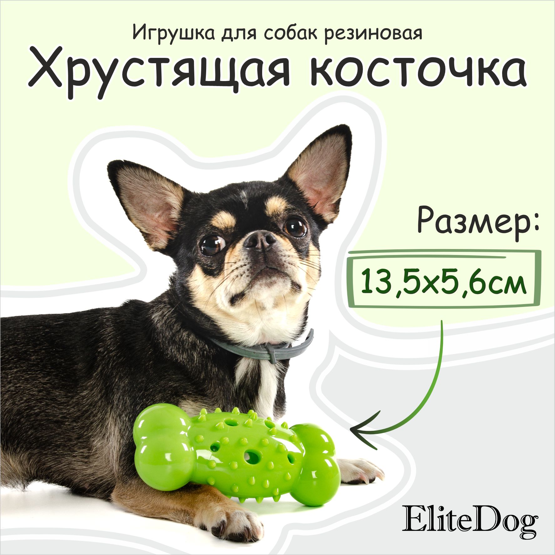 

Игрушка для собак EliteDog Хрустящая косточка, зелёная, резиновая, 13,5х5,6х4,2 см