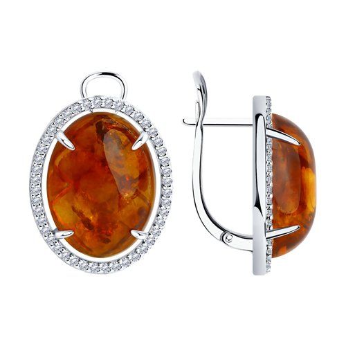 

Серьги из серебра TEO MAORI 894-320-00829-1, янтарь/фианит, 894-320-00829-1