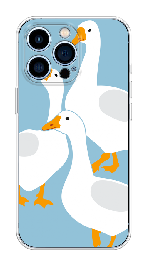 

Чехол на Apple iPhone 13 Pro "Гусиное трио", Голубой;белый;серый;желтый, 14350-1