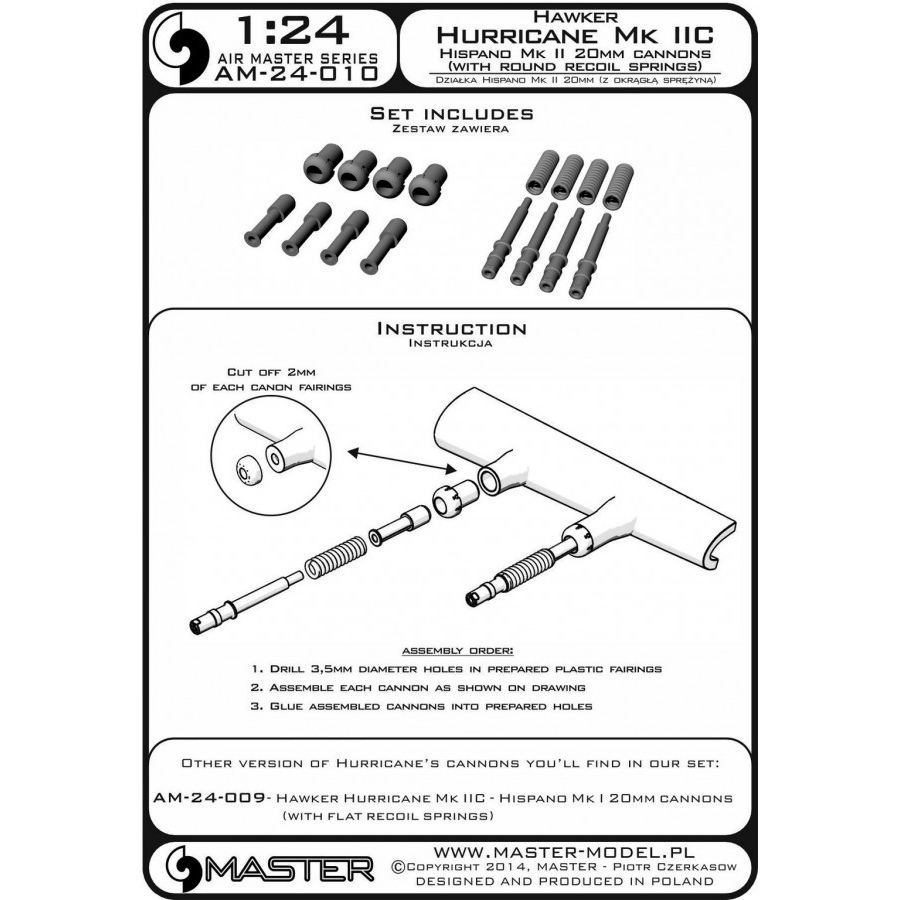 

AM-24-010 Hawker Hurricane Mk IIC - 20-мм пушки Hispano Mk II с круглыми возвратными пружи, Однотонный