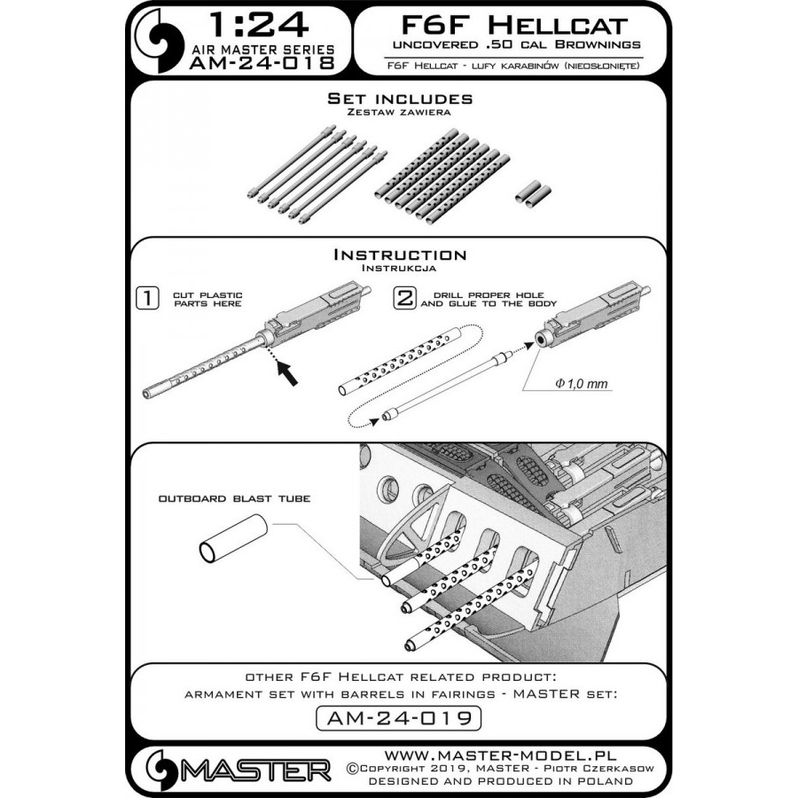 фото Am-24-018 f6f hellcat - раннее вооружение стволы browning .50 калибра с просверленными руб master