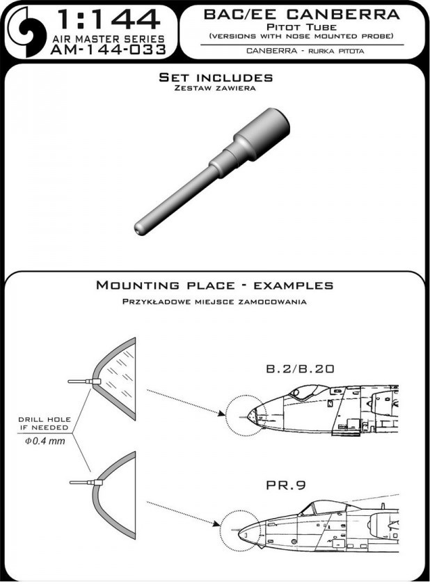 

AM-144-033 BAC / EE Canberra - трубка Пито используется в версиях с датчиком на носу