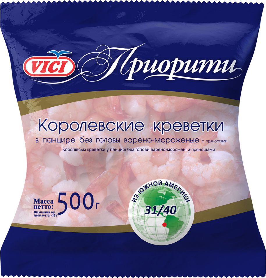 

Креветки Vici Приорити Королевские 31/40 варено-мороженые 500г