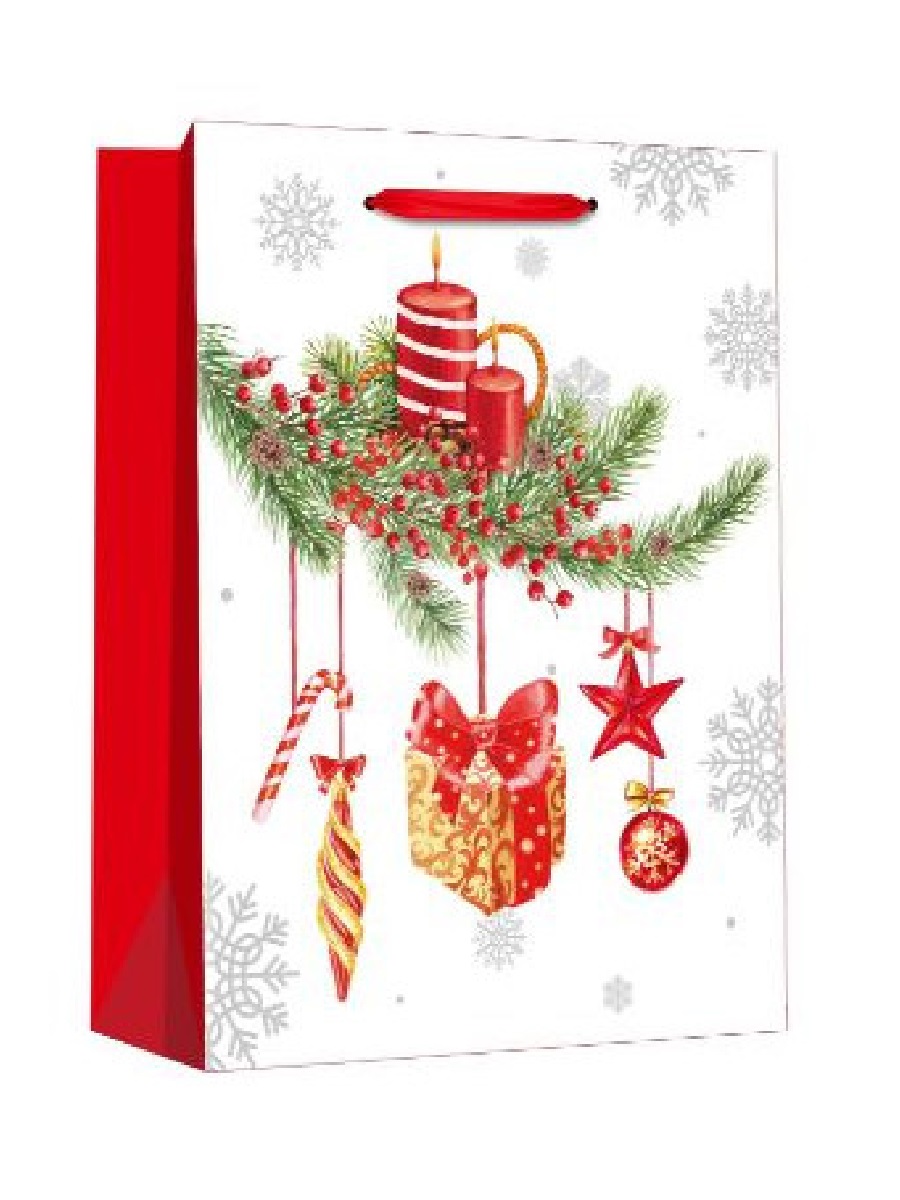фото Пакет подарочный dream cards рождественская свеча, 18x23x10 см