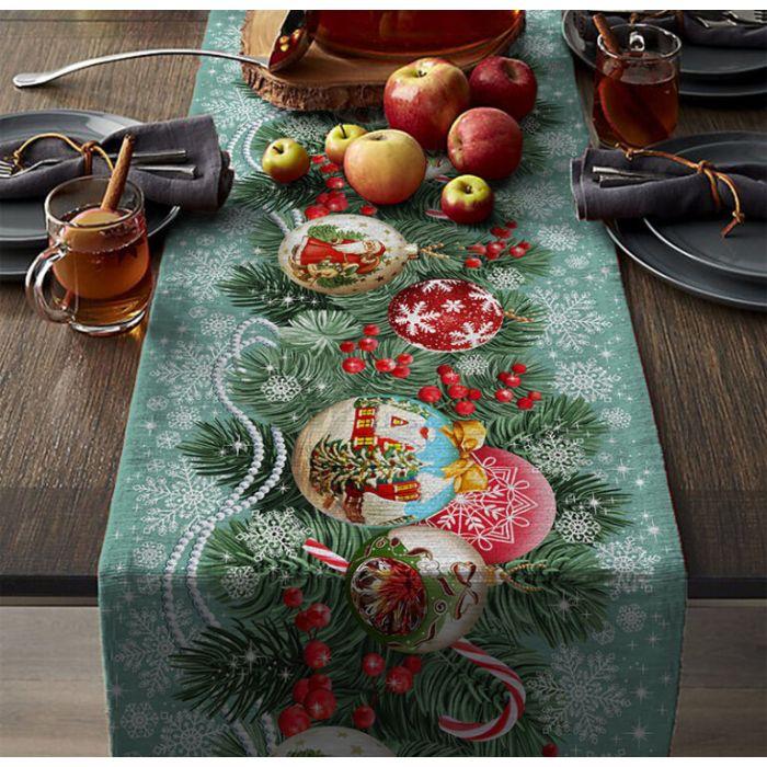 фото Дорожка на стол "всё себе" рогожка; новогодние шары, 50 х 145