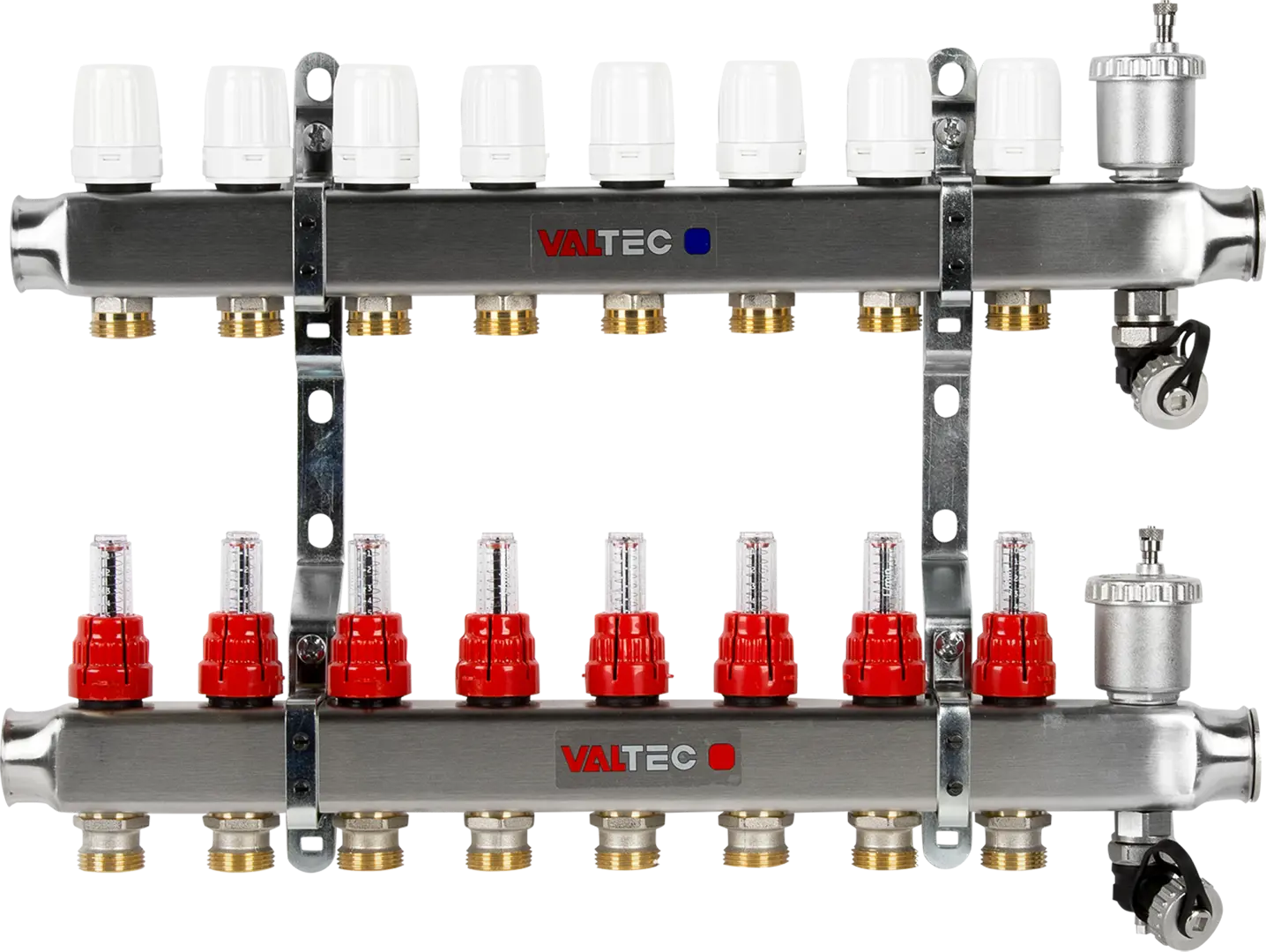 фото Коллекторная группа valtec со встроенными расходомерами 1"х3/4" 8 выходов евроконус