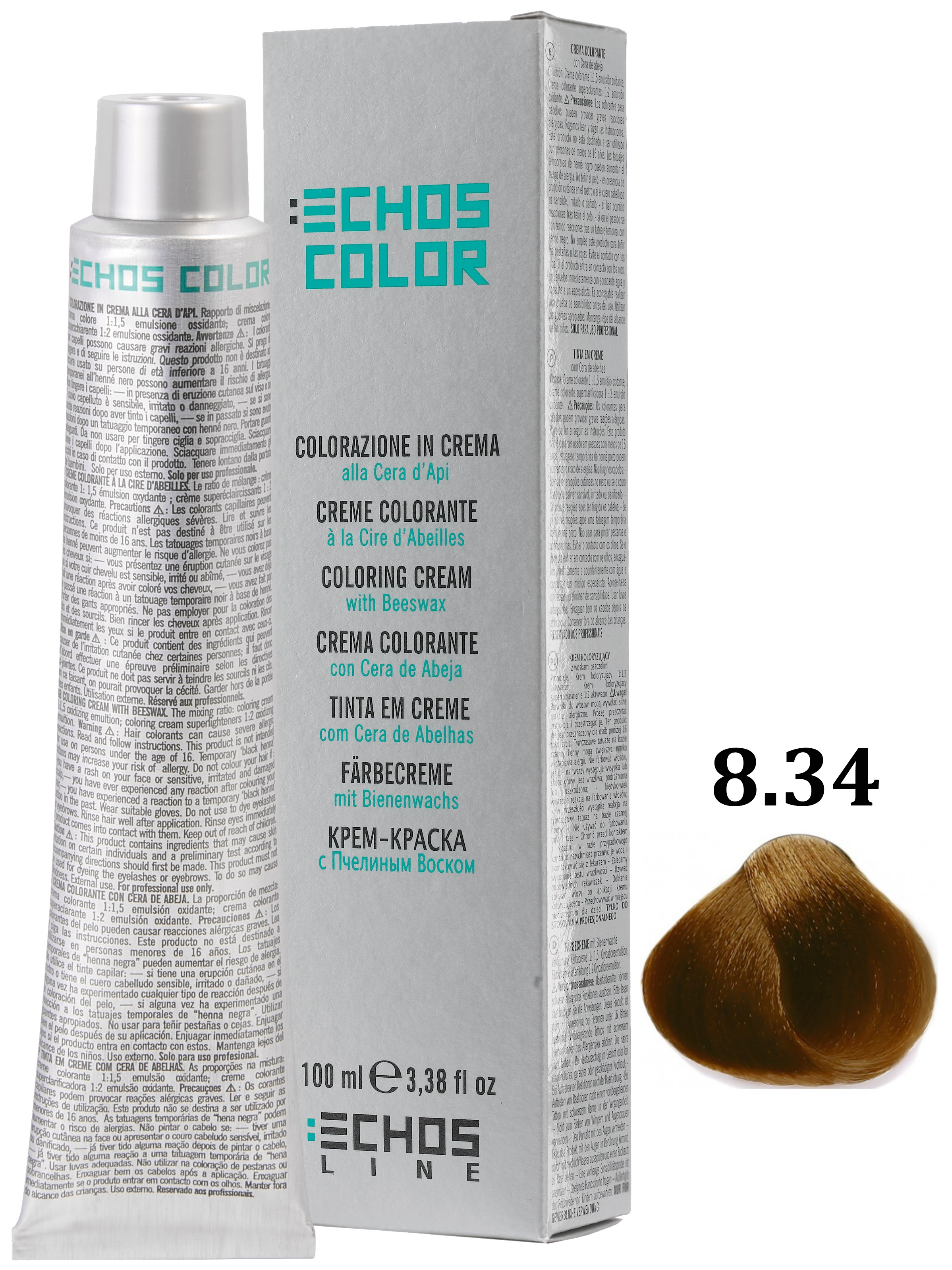Купить Крем-краска для волос Echos Line ECHOSCOLOR 8.34 светлый блондин золотисто-медный 100 мл