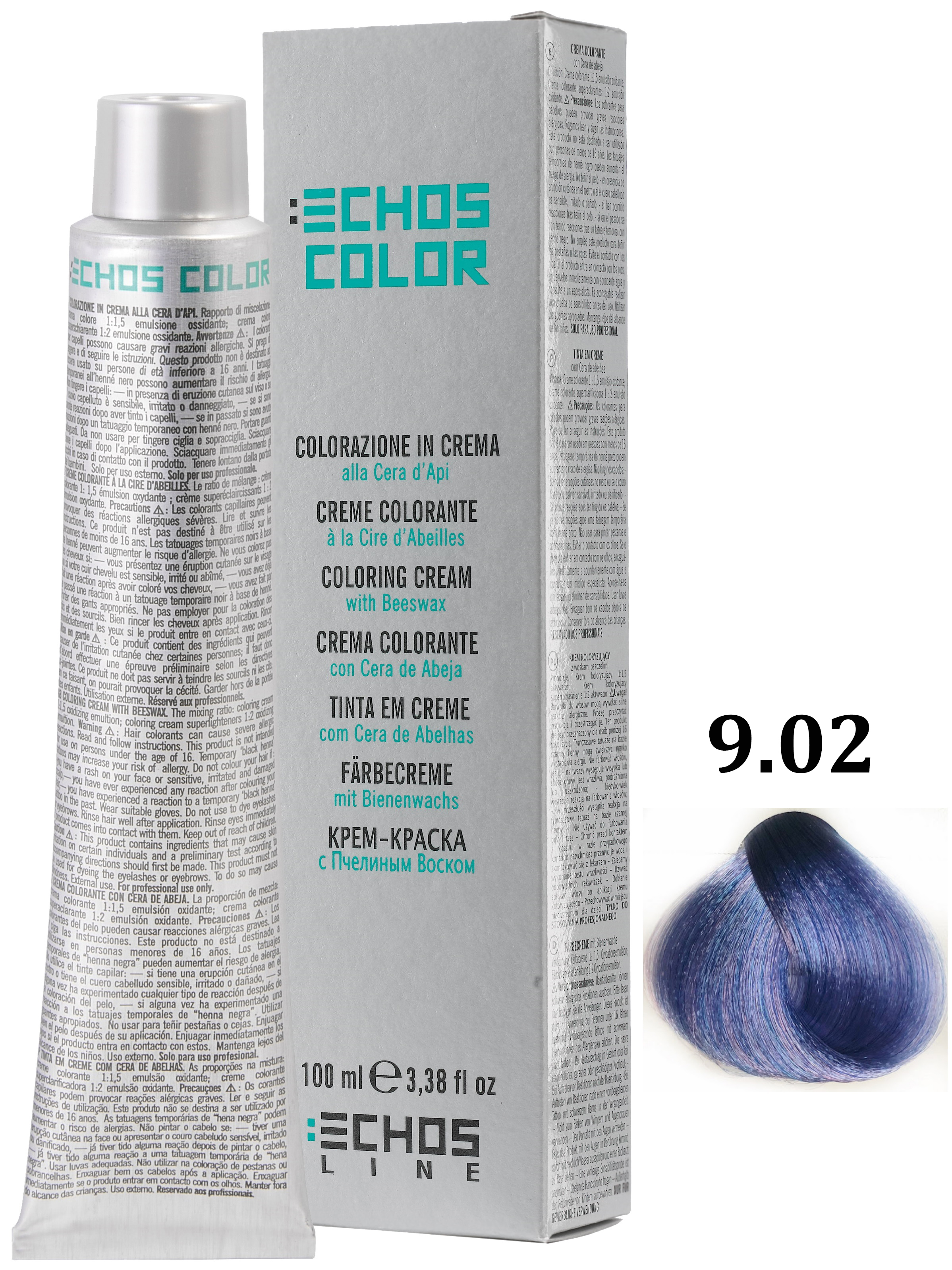 Купить Крем-краска для волос Echos Line ECHOSCOLOR 9.02 очень светлый блондин жемчужный 100 мл