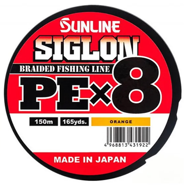 Шнур PE Sunline SIGLON X8 #0.5/8lb (150 м, 0.121 мм, 3.3 кг, оранжевый)