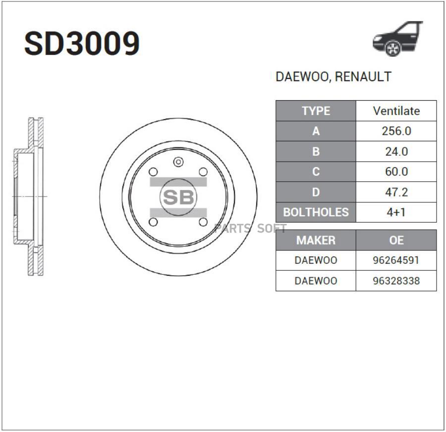 

Диск тормозной передний SANGSIN BRAKE SD3009, SD3009