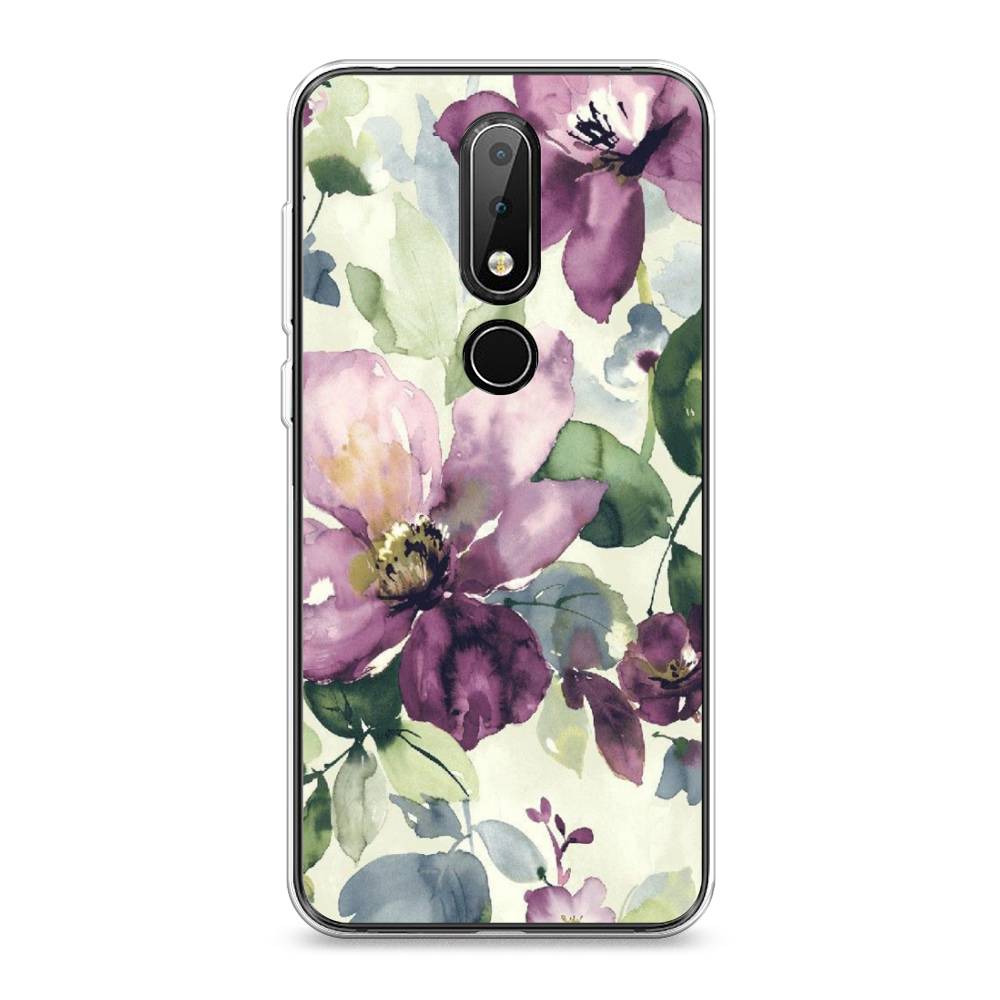 

Чехол Awog на Nokia X6 2018 / Нокиа X6 2018 "Сиреневые цветы-акварель", Фиолетовый, 121450-10