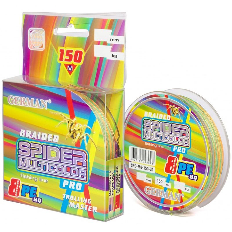 

Шнур плетеный German SPIDER Multicolor x8 150 м, 0.35 мм, цветной, 41.5 кг, Разноцветный, SPIDER new