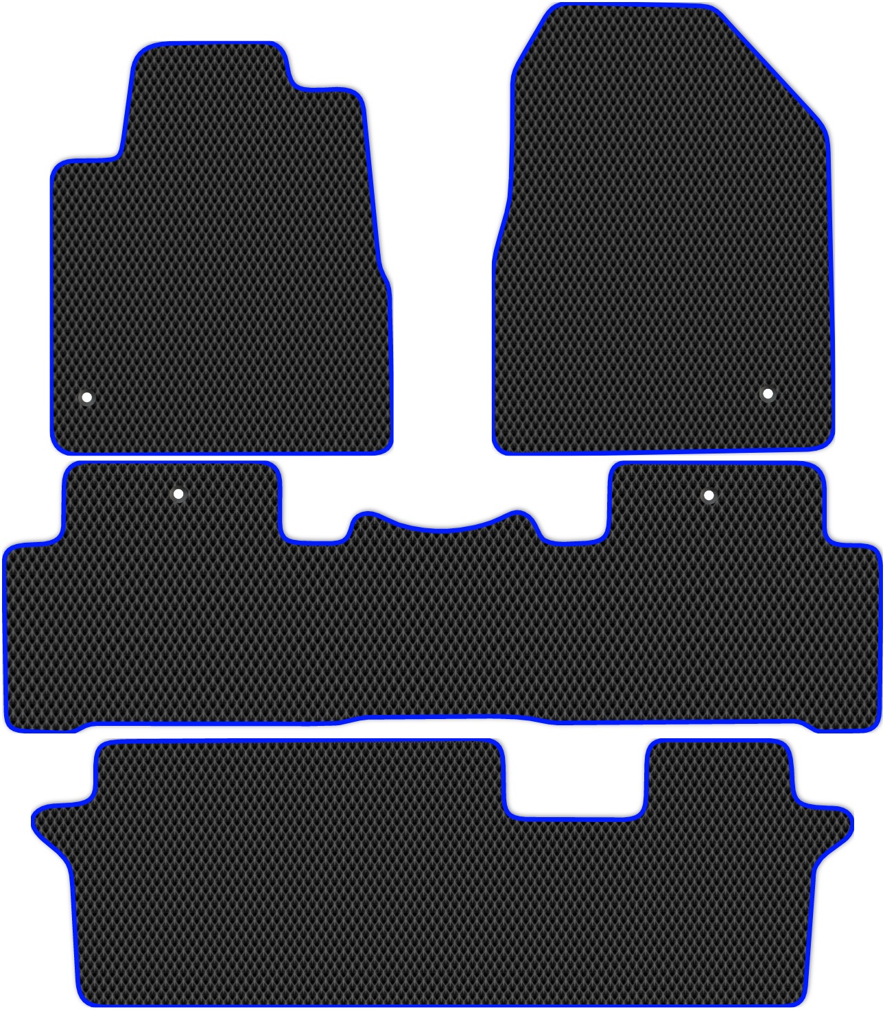 

Коврики ЭВА в салон для Honda Pilot (YF4) 2008 - 2015 +3 ряд, 4 шт. черный, синий кант, 2324-WP4Y-H