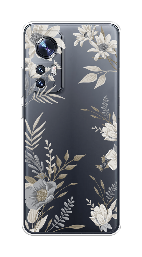 

Чехол на Xiaomi 12/12X/12S "Цветы сепия", Серый;прозрачный;зеленый;белый, 312350-1