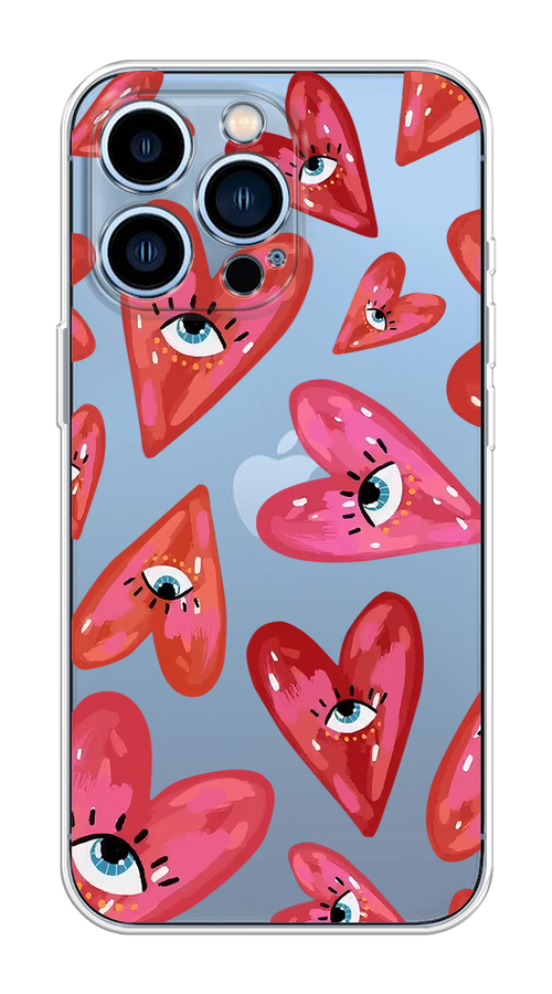 

Чехол на Apple iPhone 13 Pro "Сердечки с глазами", Коричневый;красный;розовый, 14350-1