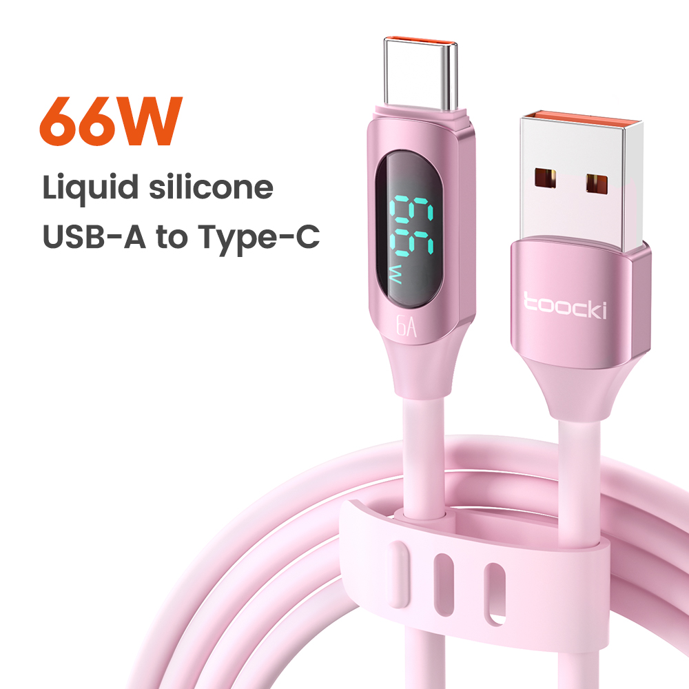 Кабель Toocki с дисплеем, Type C - USB для быстрой зарядки 66W 1м