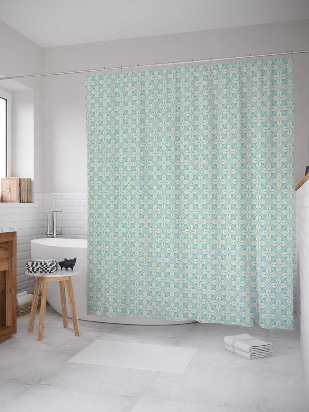 

Штора (занавеска) для ванной JoyArty "Цветочки в ромбах" из сатена, 180х200 см с крючками, Оранжевый