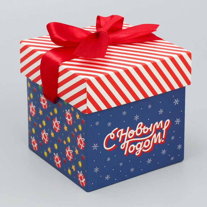 

Коробка складная Дарите Счастье С Новым Годом 9845671, 10х10х10 см, Белый;красный;синий