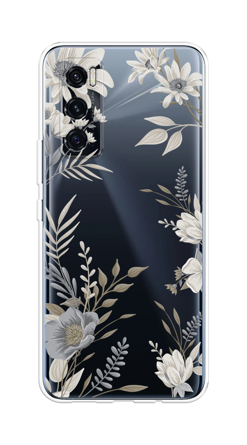 

Чехол на Vivo V20 SE "Цветы сепия", Серый;прозрачный;зеленый;белый, 263550-1