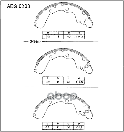 

Колодки барабанные MITSUBISHI Lancer 8/Space Wagon (D=228x40mm) ABS 0308, ABS0308