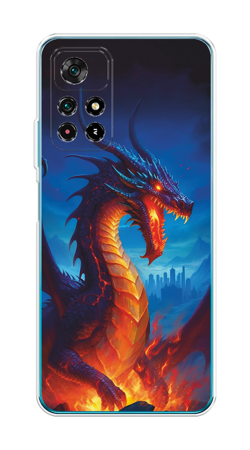 

Чехол на Poco M4 Pro 5G, Xiaomi Redmi Note 11S 5G "Дракон над лавой", Оранжевый;коричневый;синий, 313650-1