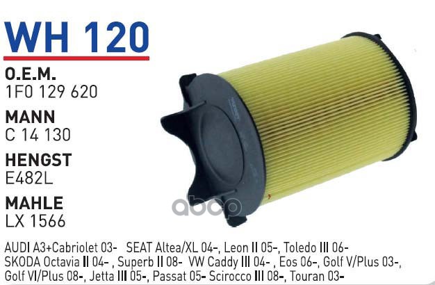 

Фильтр воздушный AD A3 VW Seat Skoda WUNDER FILTER WH120