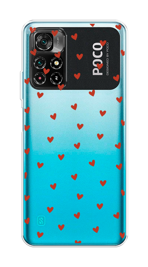 

Чехол на Poco M4 Pro 5G, Xiaomi Redmi Note 11S 5G "Red hearts", Красный;прозрачный, 313650-1