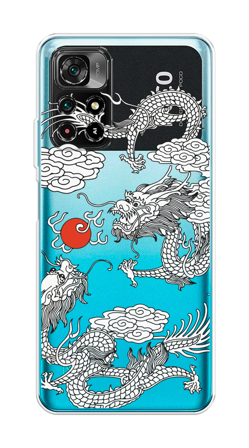 

Чехол на Poco M4 Pro 5G, Xiaomi Redmi Note 11S 5G "Драконы с ножом", Прозрачный;черный;белый, 313650-1