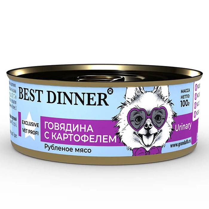 

Влажный корм для собак Best Dinner Urinary говядина с картофелем 100 г