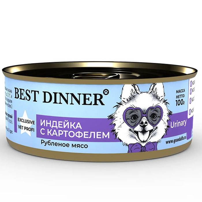 

Влажный корм для собак Best Dinner Urinary индейка с картофелем 100 г