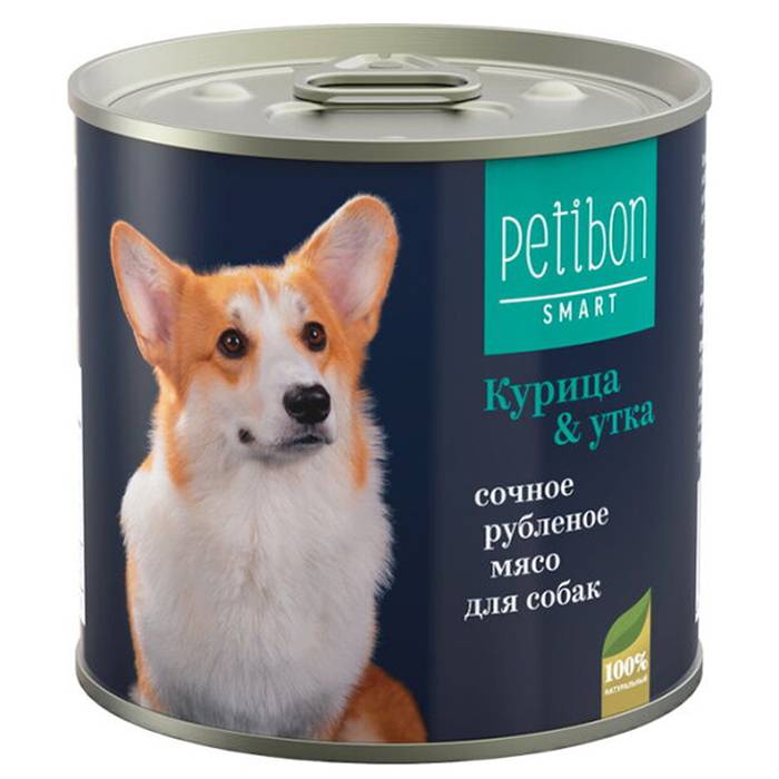 Влажный корм для собак Petibon Smart рубленое мясо с курицей и уткой 240 г