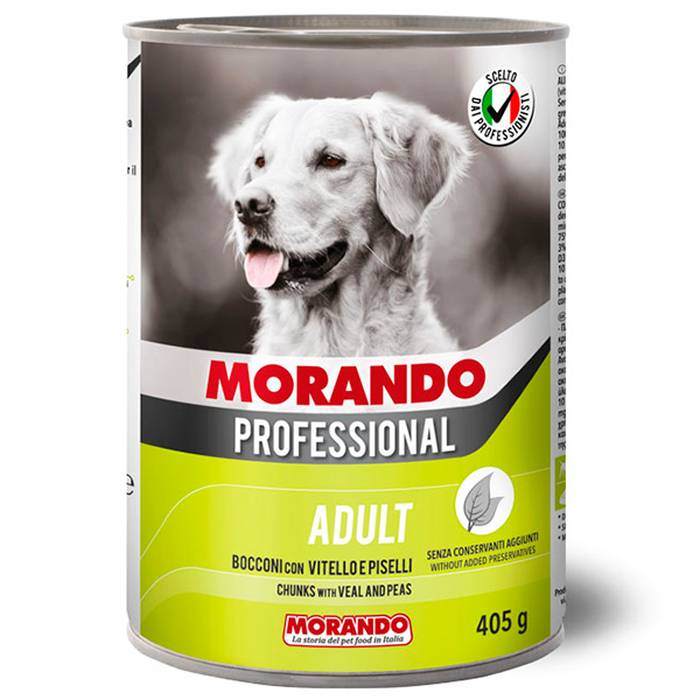 

Влажный корм для собак Morando Professional с кусочками телятины и горохом 405 г