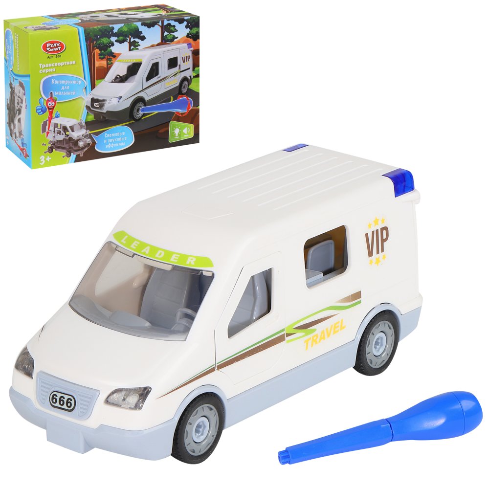 Машинка игрушечная PLAYSMART инерционная, микроавтобус, конструктор, белый, JB0402434.