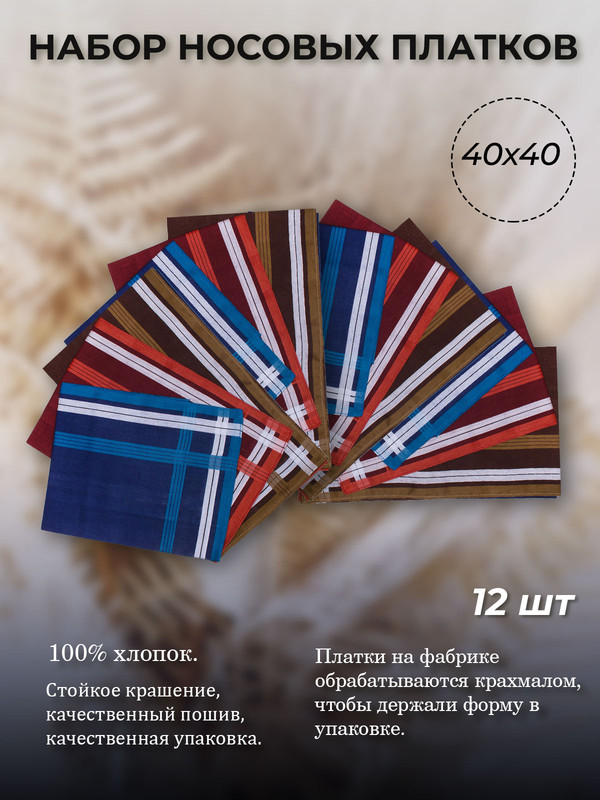 

Комплект носовых платков мужских Etteggy 45430(12) синий/бордовый/хаки 40х40 см, Разноцветный, 45430(12)