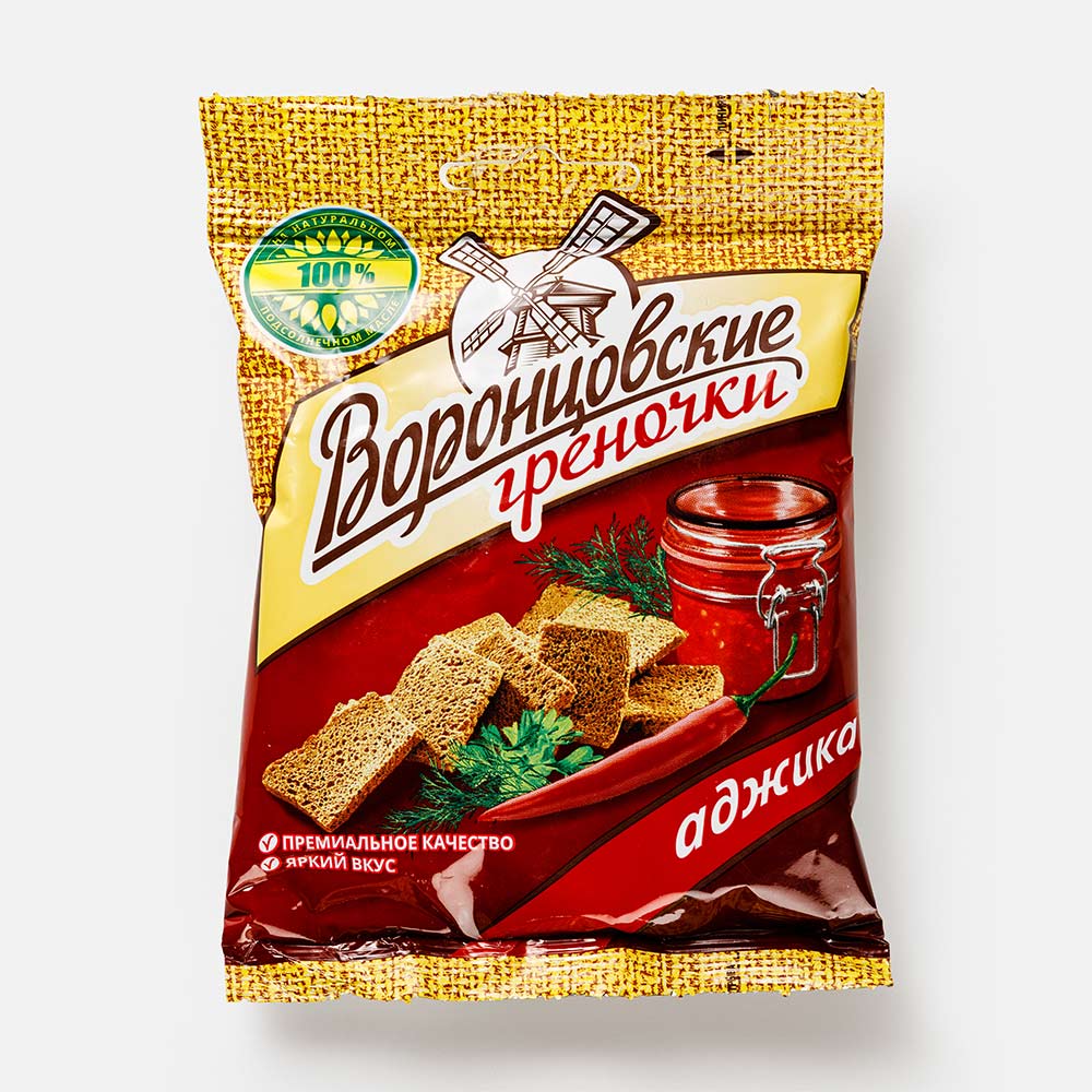 Гренки Воронцовские ржано-пшеничные, со вкусом аджики, 60 г