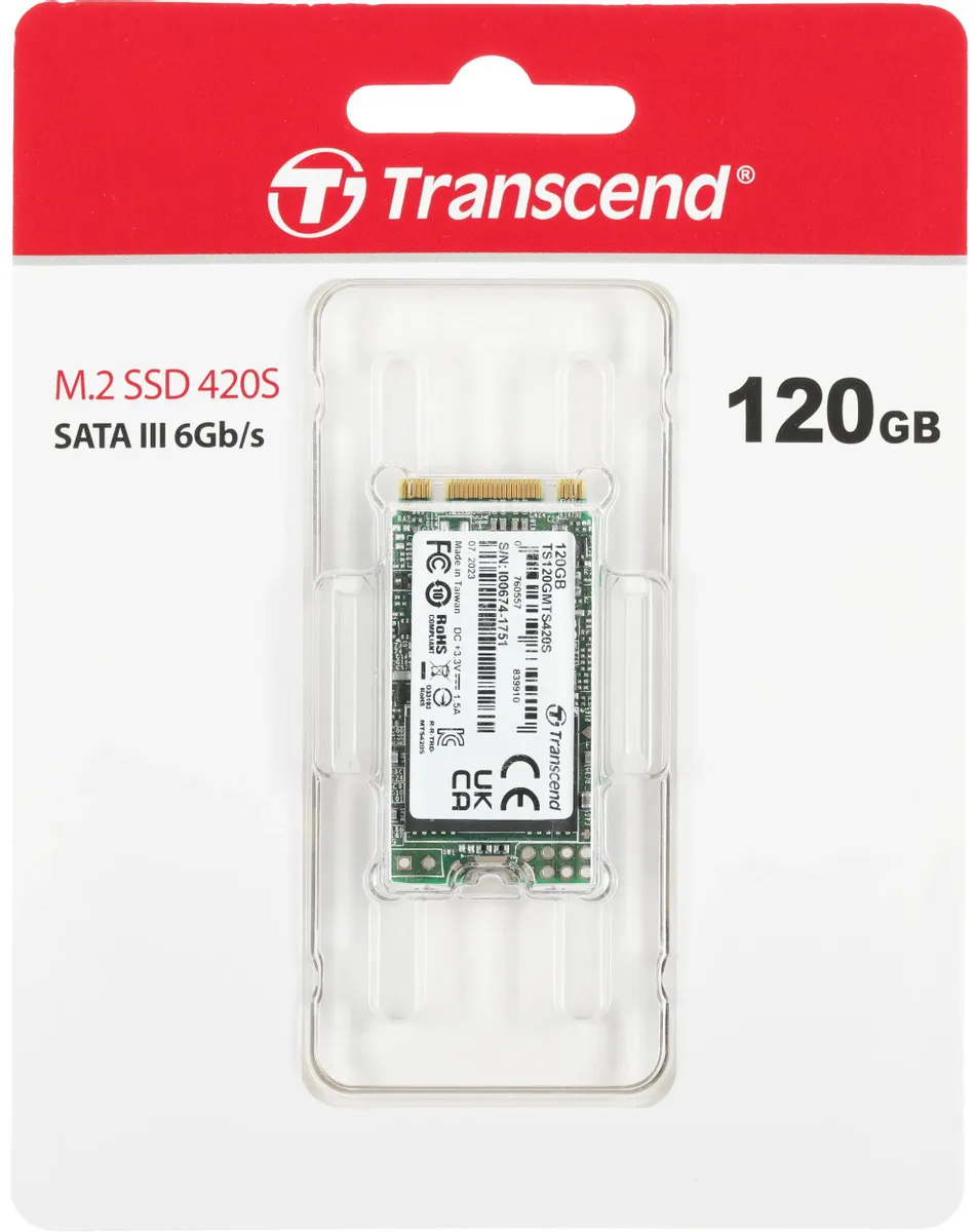 

Накопитель SSD Transcend 120GB, MTS420, 3D NAND, M.2, SATA III, TS120GMTS420S