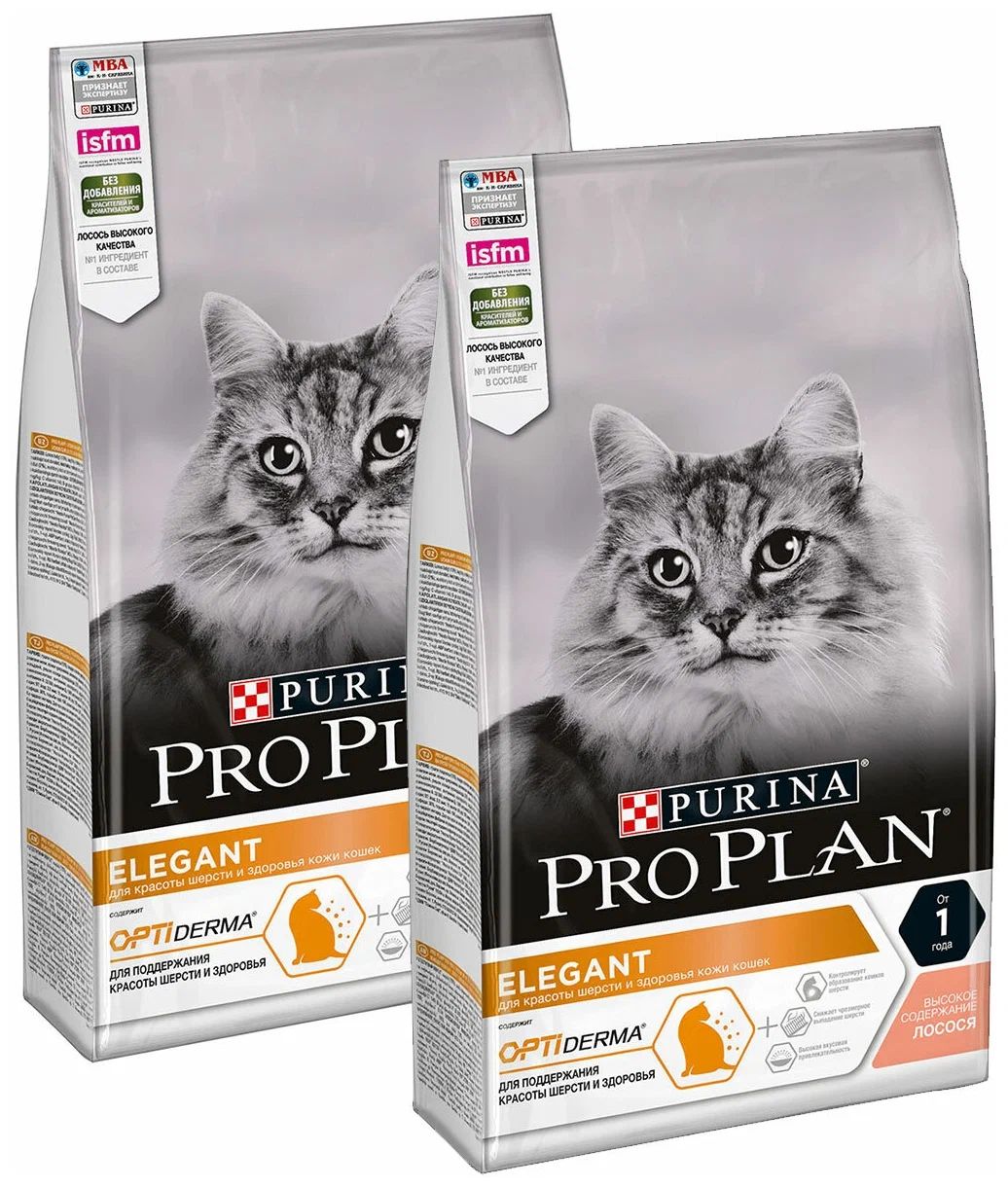 

Сухой корм для кошек Pro Plan Cat Elegant лосось, 2 шт по 0,4 кг, PRO PLAN CAT ELEGANT для взрослых кошек с чувствительной кожей с лососем (0,4 + 0,4 кг)