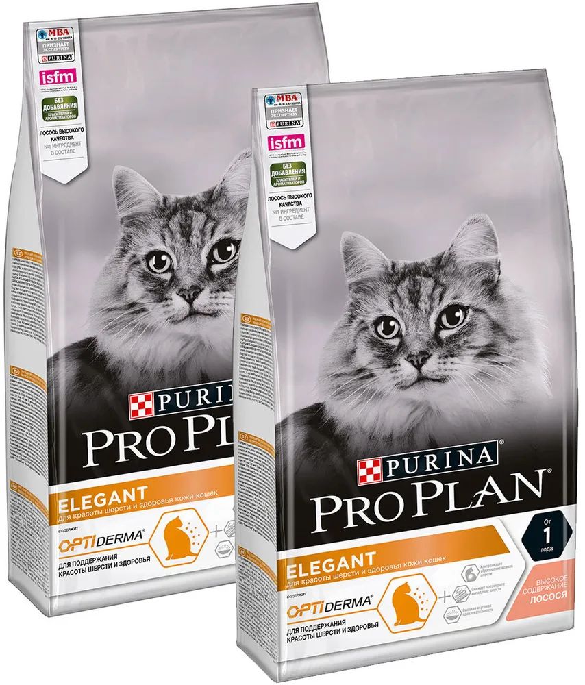 Сухой корм для кошек Pro Plan Cat Elegant лосось, 2 шт по 1,5 кг