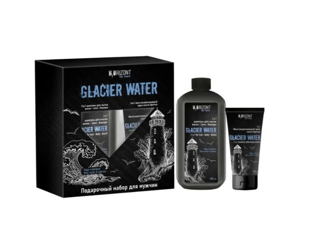 Подарочный Набор Family Cosmetics H2orizont Glaciar Water Шампунь Крем после бритья 610мл