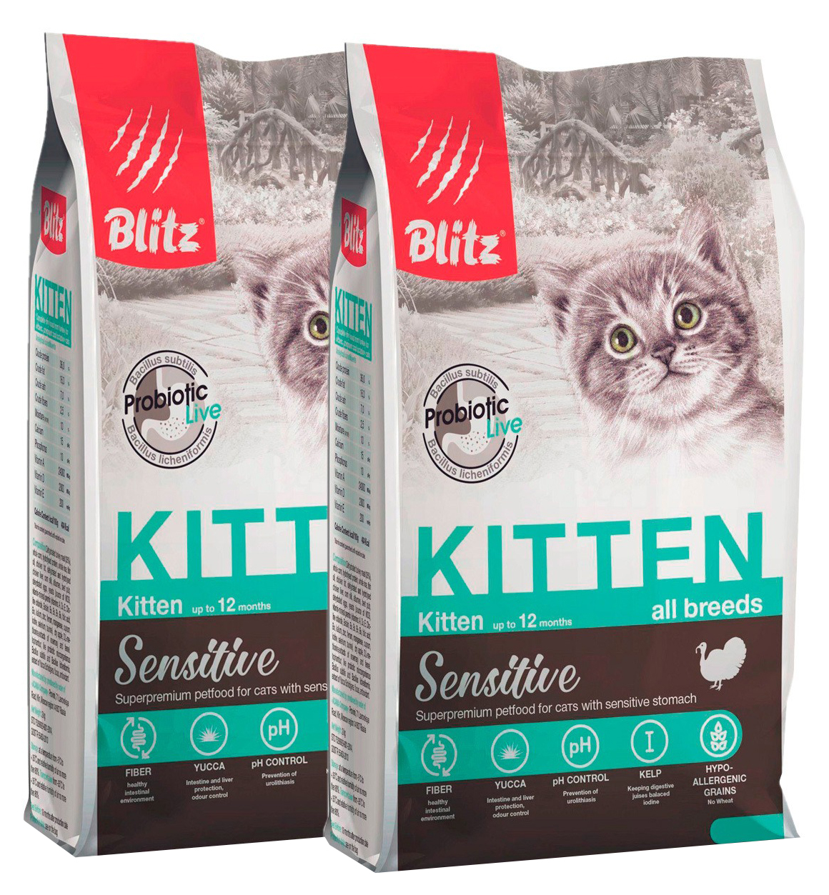 Сухой корм для котят Blitz Sensitive Kitten Turkey с индейкой, 2 шт по 2 кг