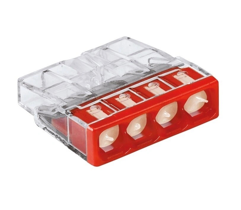 

Клеммник Wago 4-ой одножил. х 0,5-2,5 мм2 24A Cu/Al с пастой "Alu-Plus" 2273-244, 30 шт, Красный