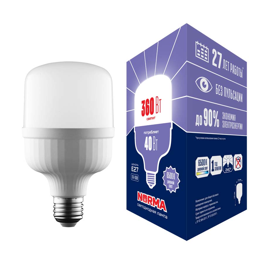 фото Лампочка volpe led-m80-40w/6500k/e27/fr/nr norma led-m80