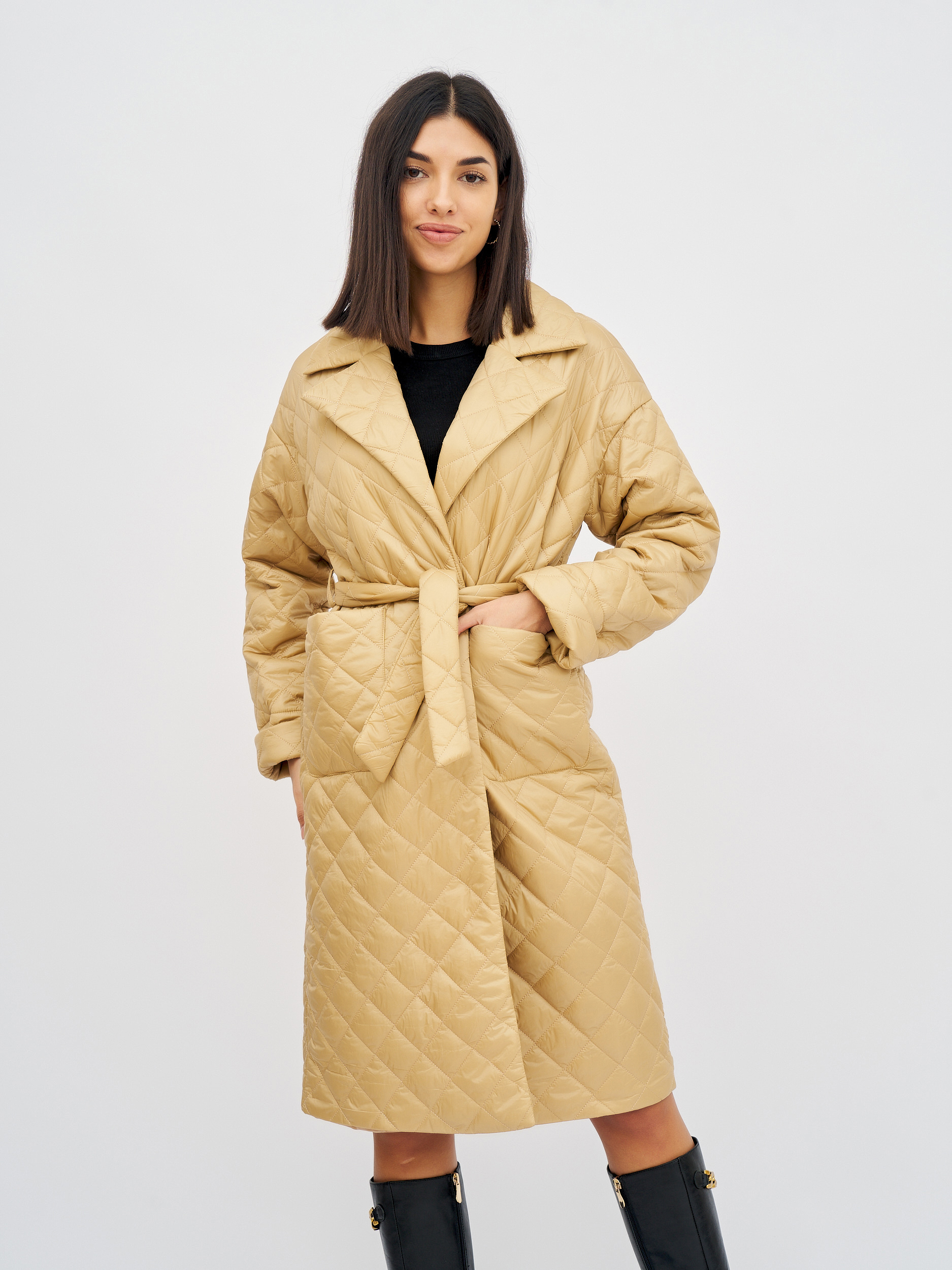 Пальто женское Olya Stoff OS40002 бежевое 44 RU