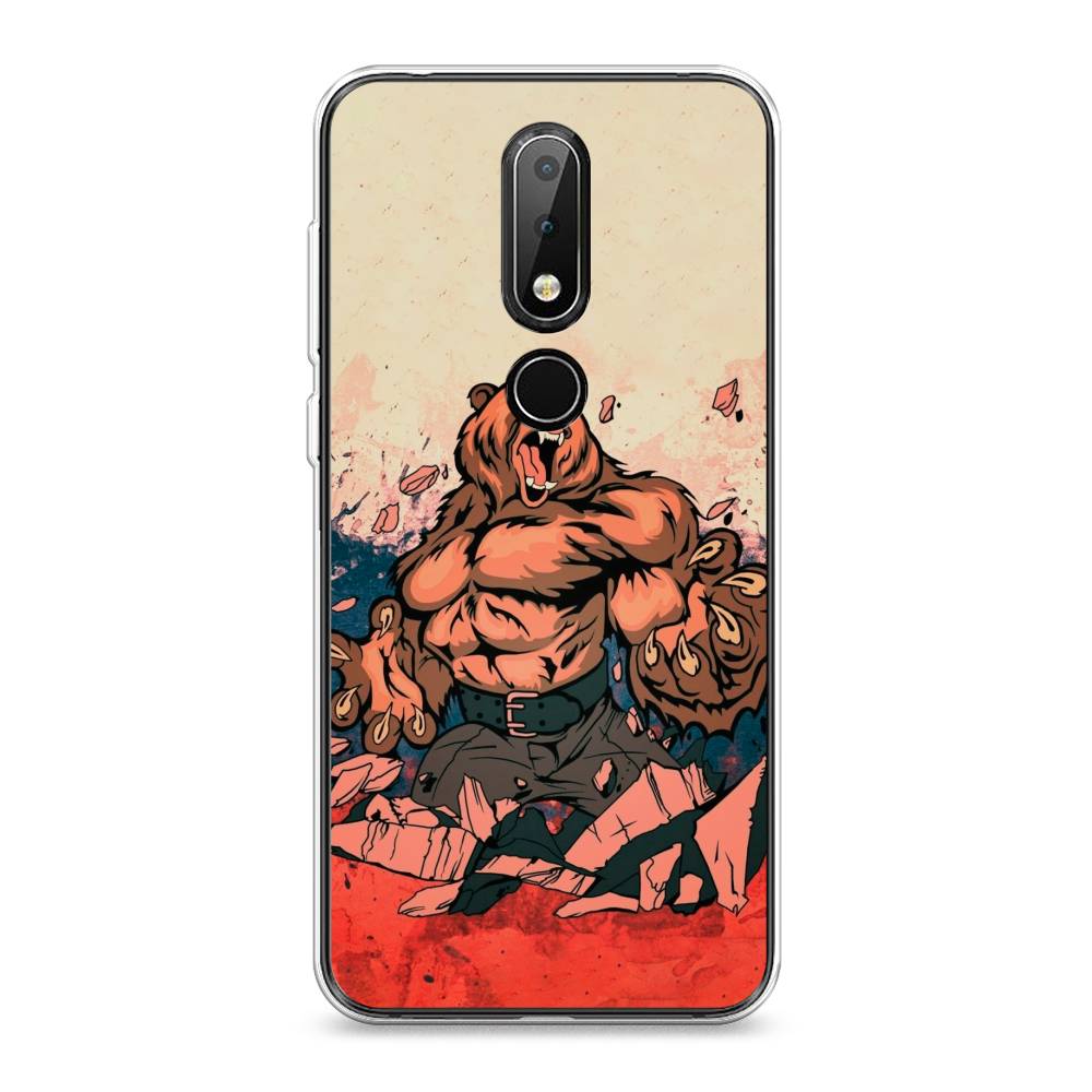 

Чехол Awog на Nokia X6 2018 / Нокиа X6 2018 "Медведь с флагом РФ", Коричневый;синий;красный, 121450-2