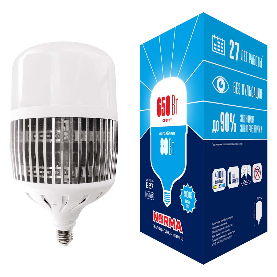 фото Лампочка volpe led-m80-80w/4000k/e27/fr/nr norma led-m80