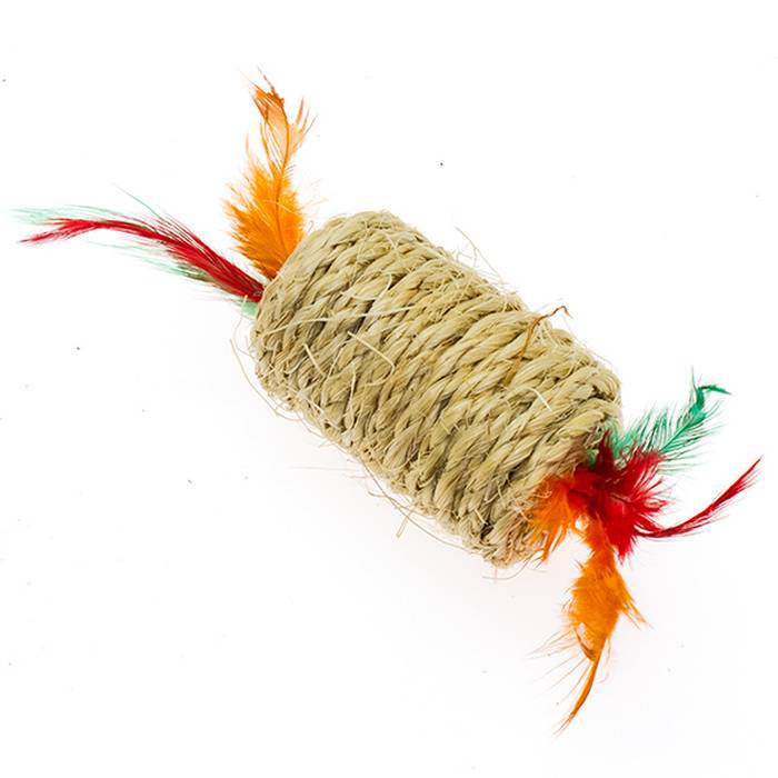 Игрушка для кошек Кот Лукас Конфета с перьями бежевая 7 см 10 шт