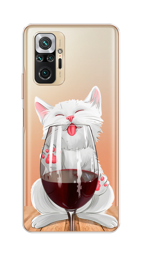 

Чехол на Redmi Note 10 Pro "Кот с бокалом", Прозрачный;белый;красный, 310050-1