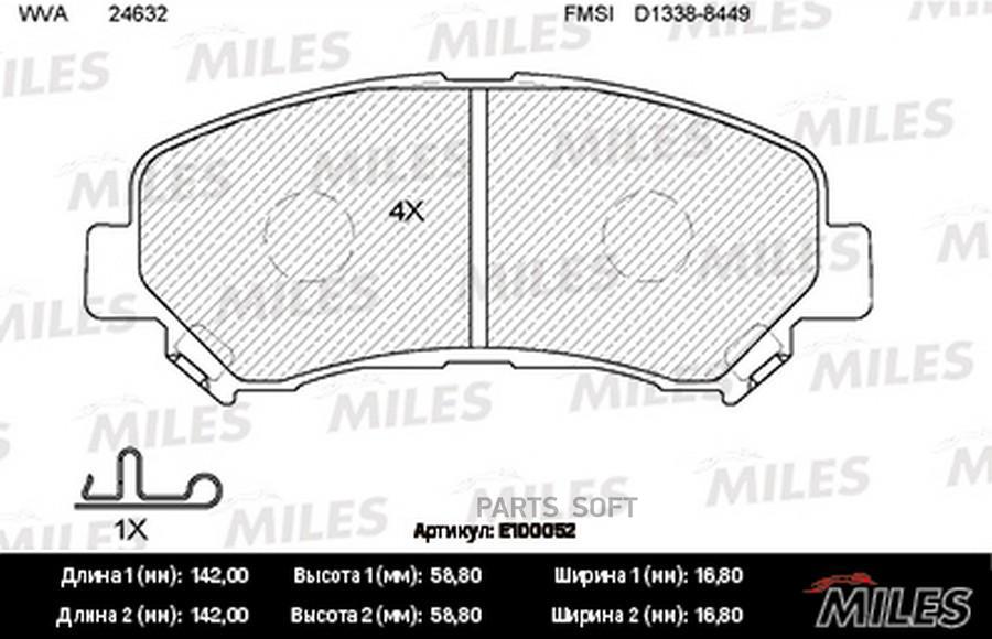 

Колодки тормозные NISSAN QASHQAI 1.6/2.0 07-/X-TRAIL 07- ие SemiMetallic 1шт MILES E100052